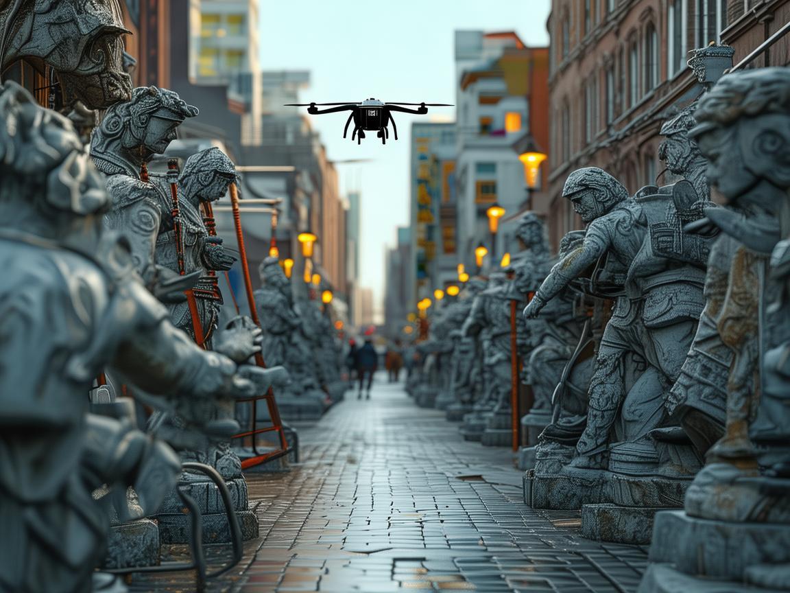 无人机助力步行街雕塑维修服务